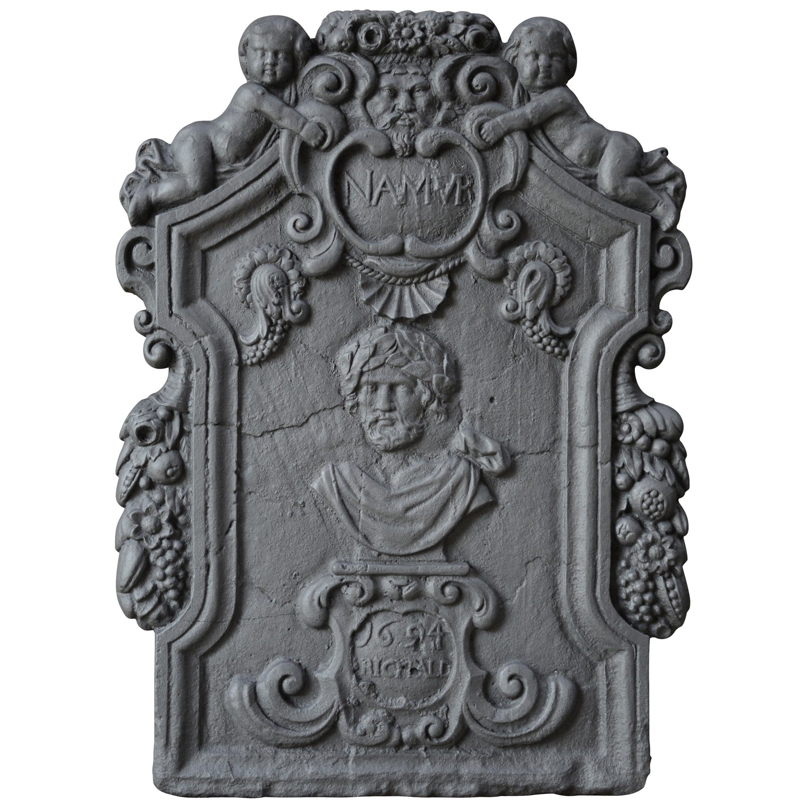 Plaque De Cheminée XIXe Siècle – Femme à L'antique Et Drapé, Fonte De Fer, Décor Ancien